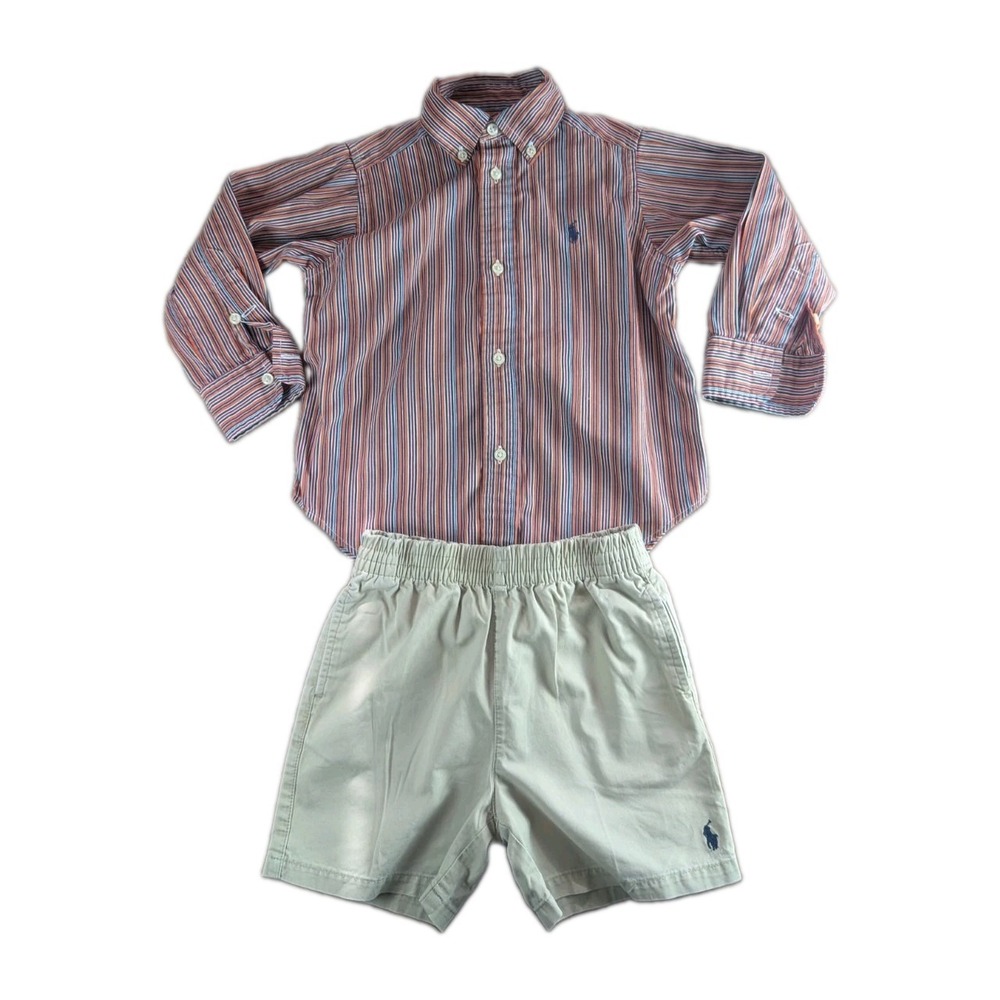 Ralph Lauren Toddler Outfit Set 2T Shirt & 24M Khaki Shorts Pony Logo